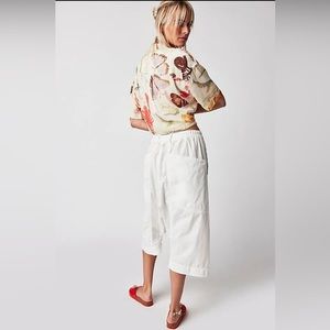 NWOT Free People Marbella Crop Harem Pants Slouchy Smocked Oversized Cotton S